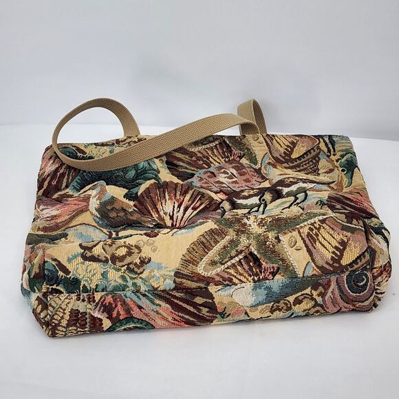 Vintage Sea Creature Tapestry Shopper Tote Bag Ocean Dolphin Turtle Shells - Picture 6 of 11